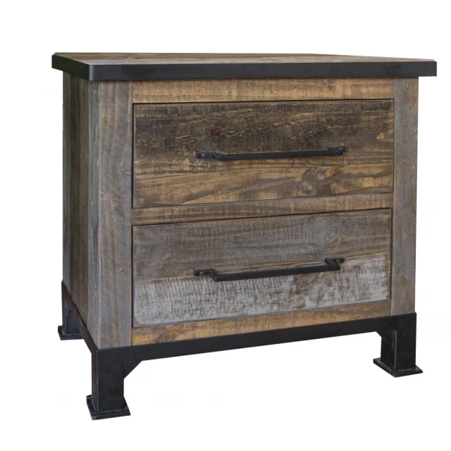 Gray drawer nightstand with wood stain and hardwood material in a rectangle shape
