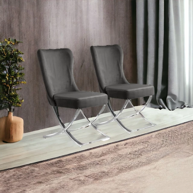 Silver upholstered microfiber dining side chairs with wood legs and grey comfort design
