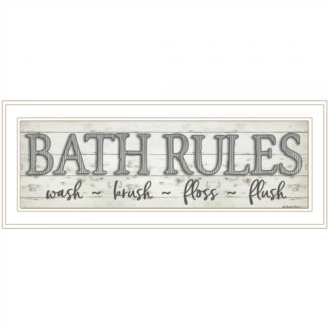 White framed print of 'Rules' with elegant handwriting and artistic patterns for wall art decor
