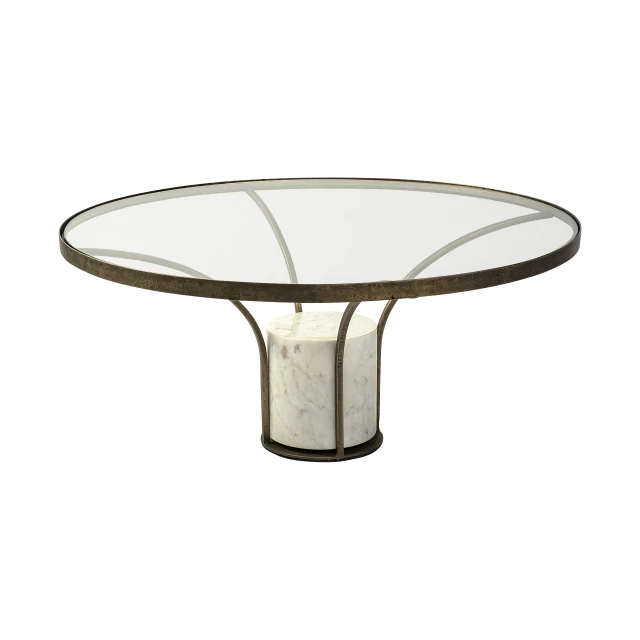 Gold glass stone round coffee table with circle and rectangle design elements
