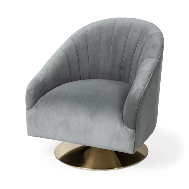 Gold seat accent chair with swivel base and comfortable armrest in elegant design