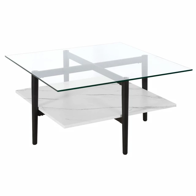 Glass steel square coffee table with shelf and plywood detail