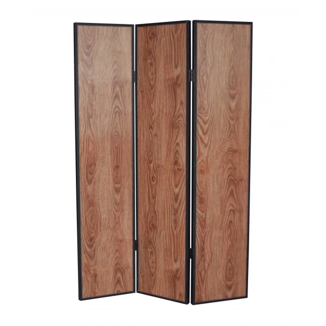 Brown wood screen with varnish finish and hardwood plank design