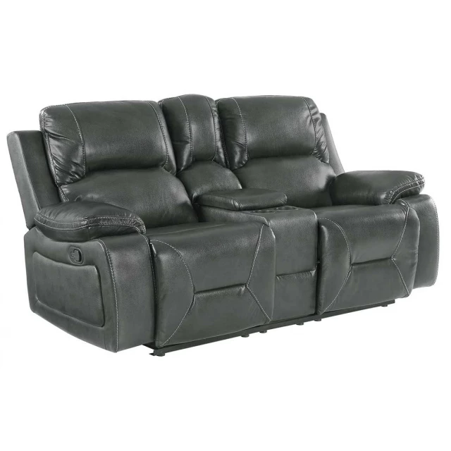 Brown leather manual reclining loveseat with storage and comfortable studio couch design