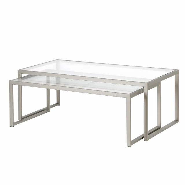 Silver glass steel nested coffee tables in modern outdoor setting