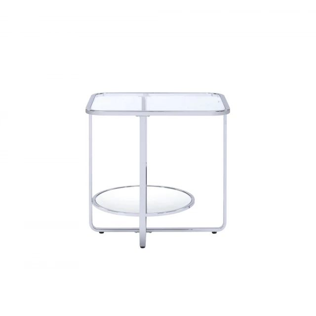 Chrome clear glass rectangular end table with modern design