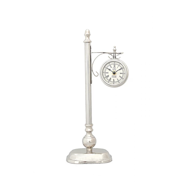 brassalum lamp post clock sided with metal nickel and silver elements