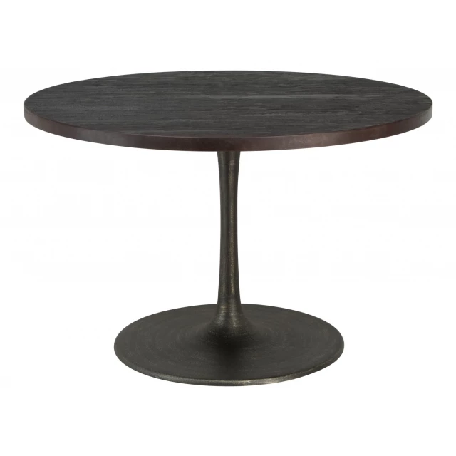 Rounded solid wood steel dining table with art-inspired design and outdoor functionality