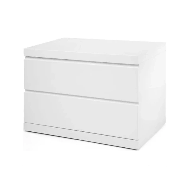 White drawers nightstand with modern design and transparent plastic office supplies storage
