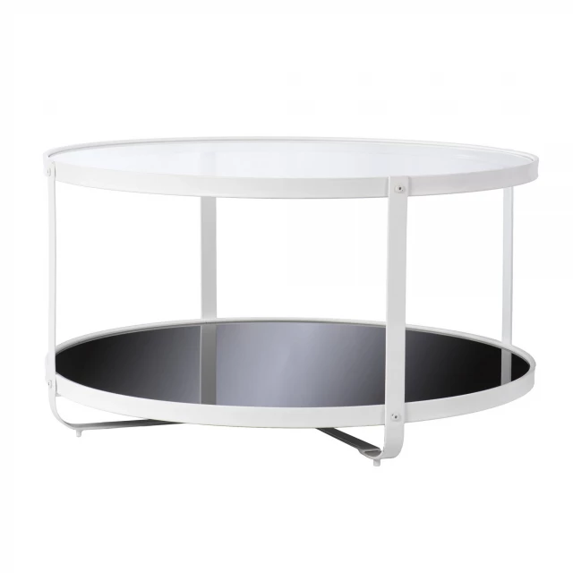 Round glass and metal tiered coffee table furniture product