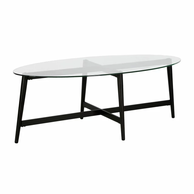 Black glass steel oval coffee table with metal aluminium frame
