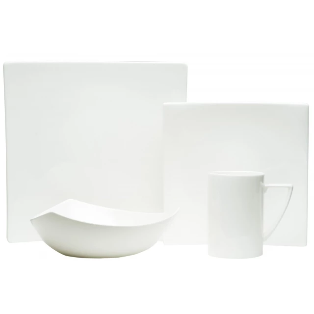 White four square bone china dinnerware set including tableware drinkware dishware and coffee cup