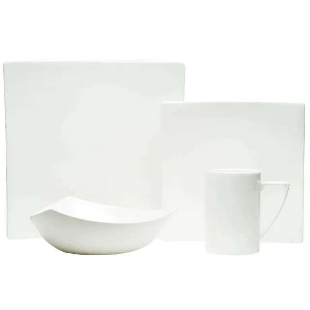 White Four Piece Square Bone China Dinnerware Set House Tipster