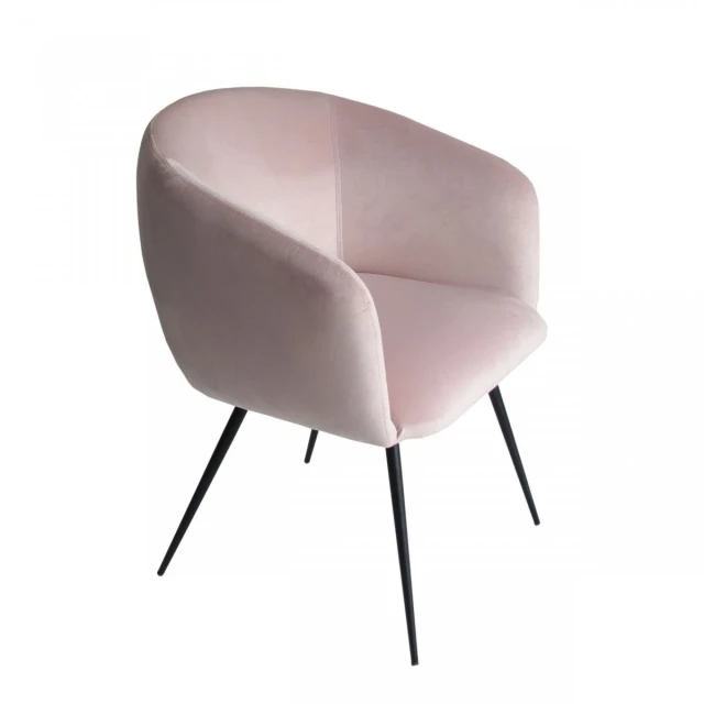 Pink velvet modern dining chair with metal legs and comfortable seating