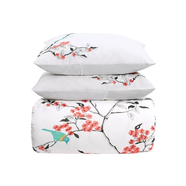 cotton thread count washable duvet cover with floral pattern and plant motifs