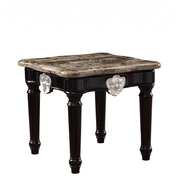 Manufactured wood marble square end table in a natural material finish suitable for outdoor furniture settings