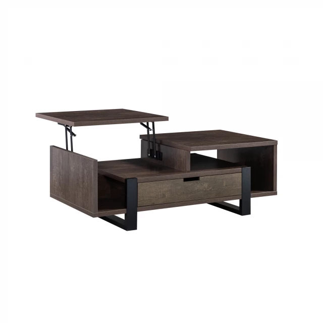 Black lift coffee table with drawer and shelf hardwood rectangle wood plank design