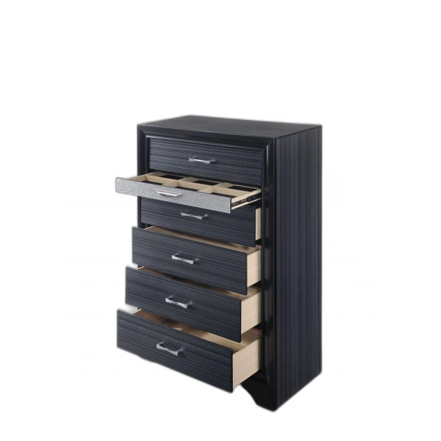 Black solid wood six drawer chest for bedroom storage