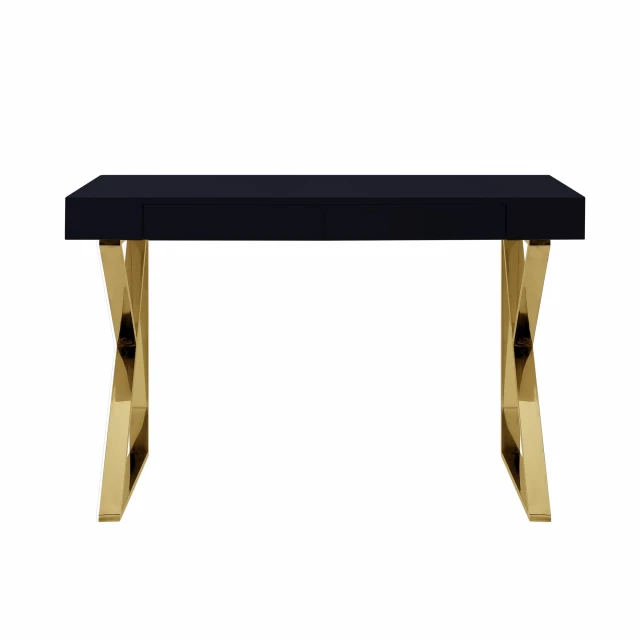 black gold writing desk drawers with wood tabletop and rectangular shape