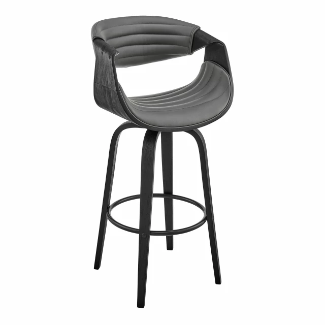 Iron swivel bar height chair with armrests in wood and art design for comfortable seating
