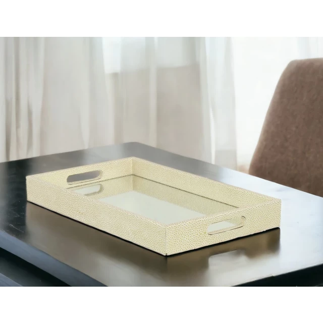 gold rectangular wood handmade tray with handles