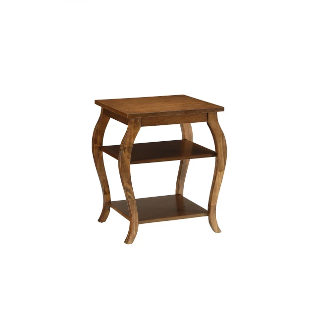 Finish bow leg square end table with wood stain and hardwood in outdoor setting