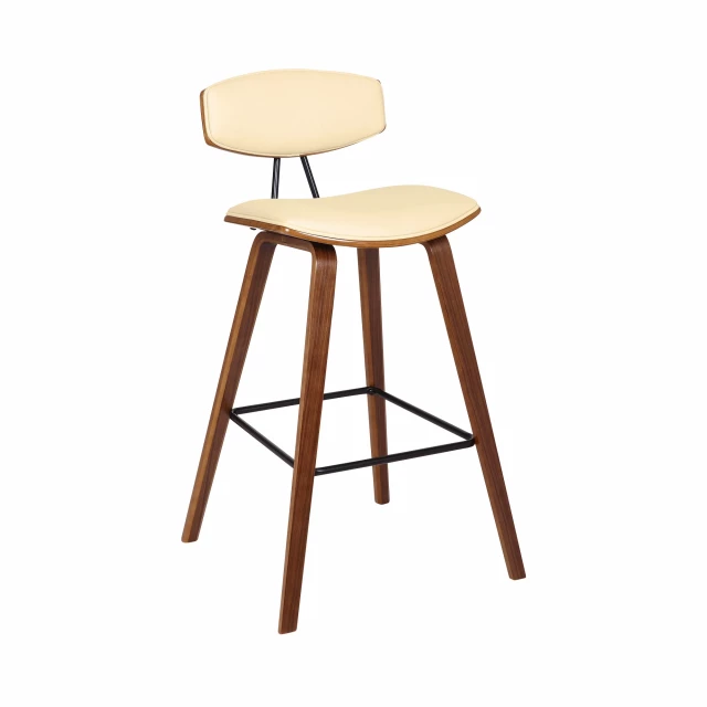 Low back bar height bar chair with wood and metal frame peach plywood art illustration