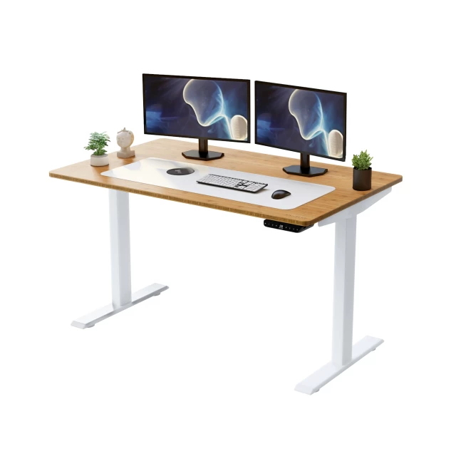motor electric office adjustable computer desk with monitor and keyboard
