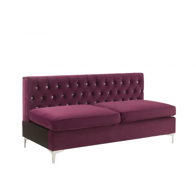 Burgundy velvet sofa with silver toss pillows and comfortable rectangle studio couch design