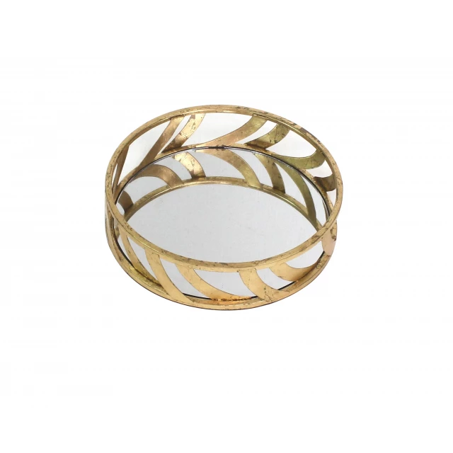 gold streamline mirror tray with natural material and metal elements