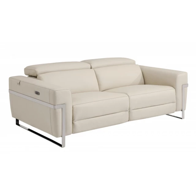 Beige silver Italian leather USB sofa with comfortable rectangular studio couch design suitable for outdoor use