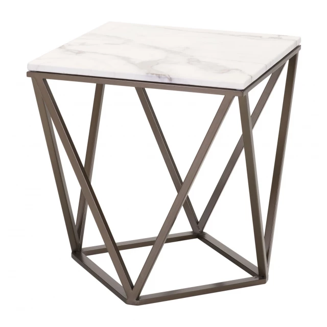 Brass white stone rectangular end table with metal legs and modern design for home decor