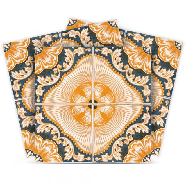 golden deco peel stick removable tiles with rectangular pattern and ornamental motif