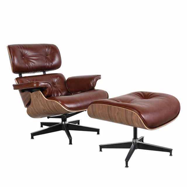 genuine leather swivel lounge chair with ottoman featuring wood and metal accents for comfortable seating