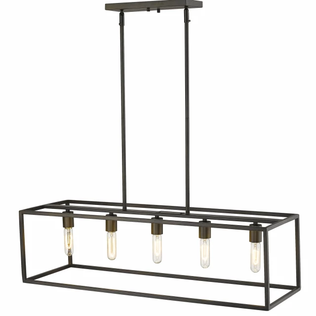 light soil rubbed bronze island pendant with rectangular design and balanced structure