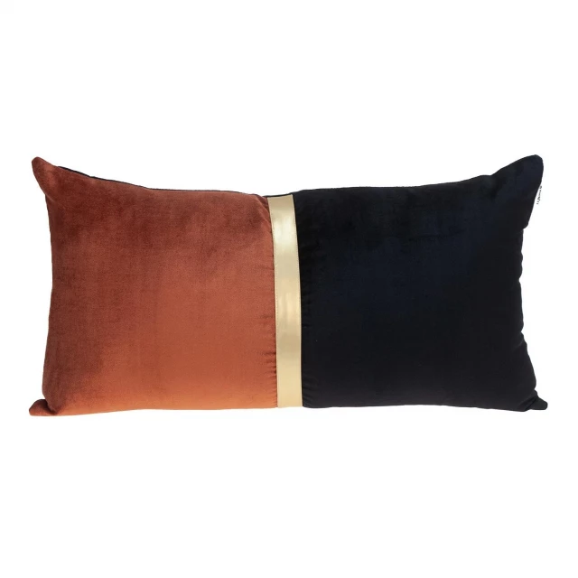 Gold black tufted velvet lumbar pillow with comfortable leather texture and carmine accents