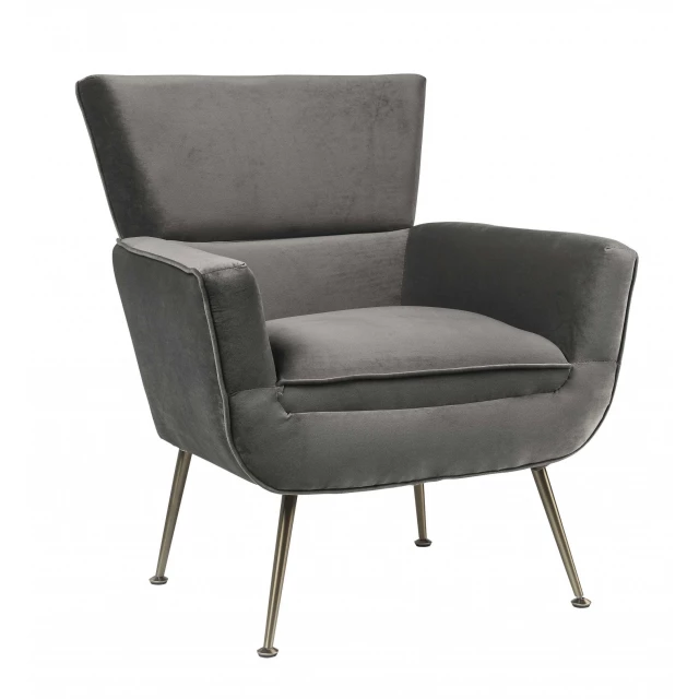 Velvet upholstery accent chair with metal legs and comfortable armrests in a stylish design