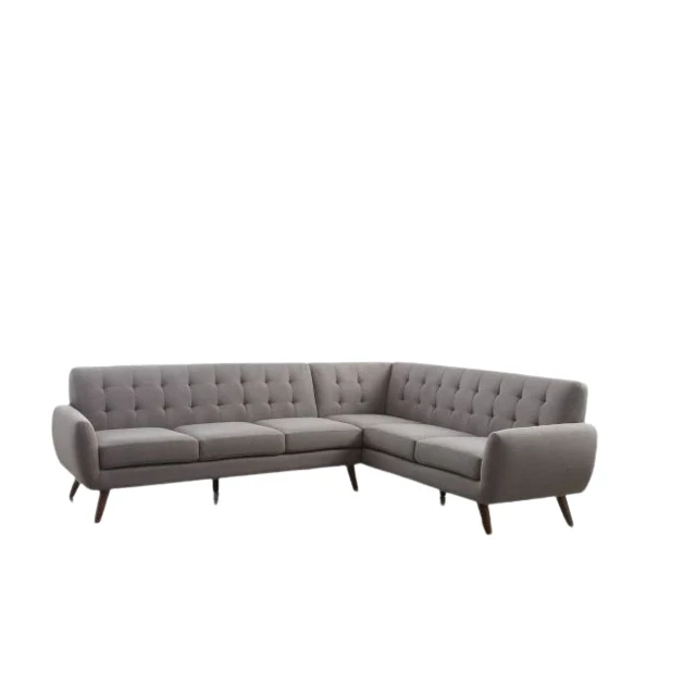 Gray linen L-shaped corner sectional sofa in a modern living room setting