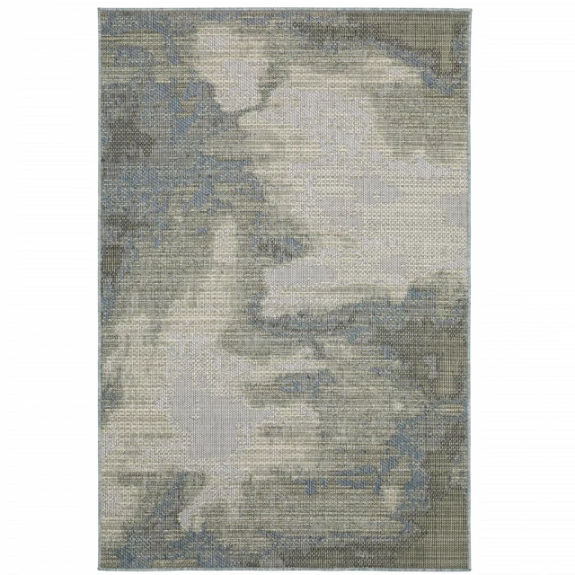 stain resistant grey indoor outdoor area rug with rectangle pattern