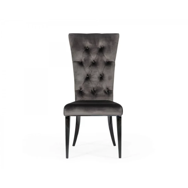 Gray velvet modern dining chairs with hardwood table