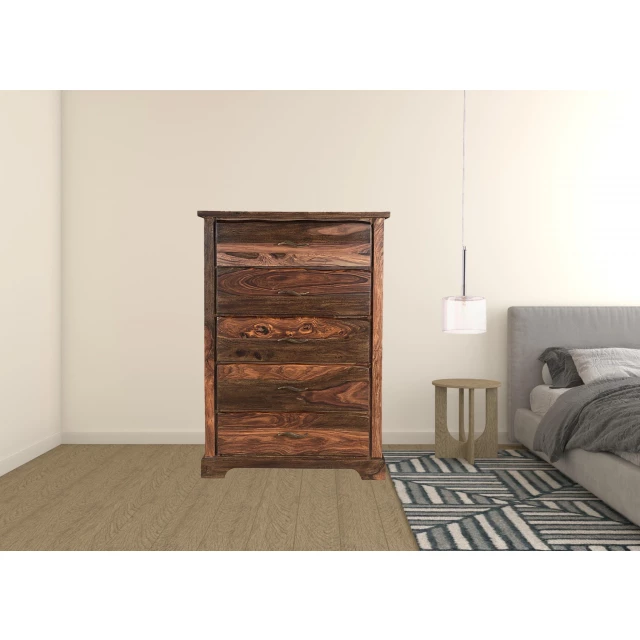 brown solid wood five drawer chest for bedroom storage