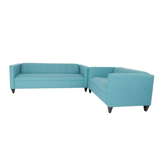 Teal blue polyester dark brown sofa with comfortable rectangle studio couch design suitable for outdoor use
