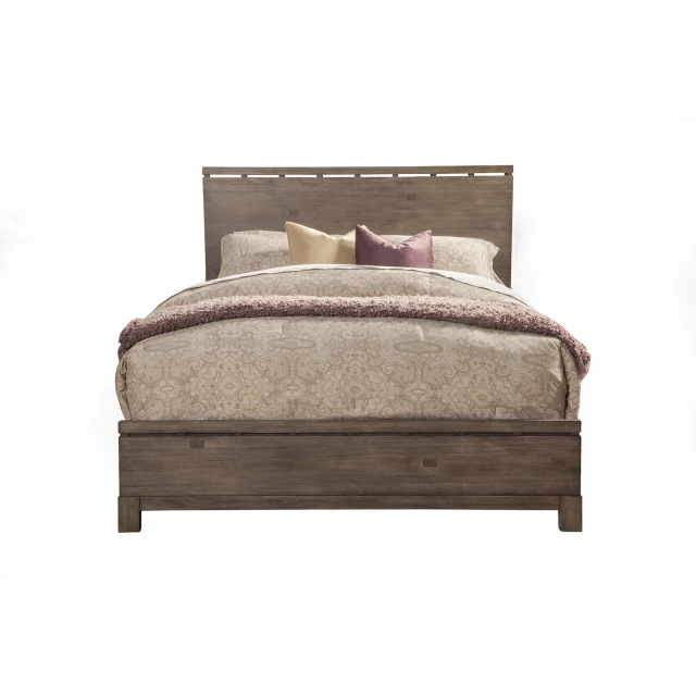 Solid gray manufactured wood king-size bed in a minimalist style