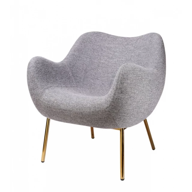 Plush grey and gold comfy accent chair with patterned metal legs