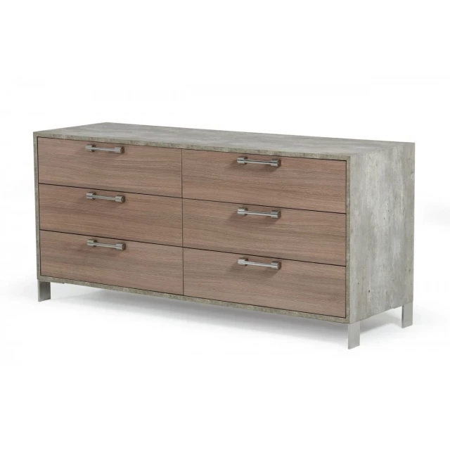 Solid manufactured wood six drawer dresser in light oak finish