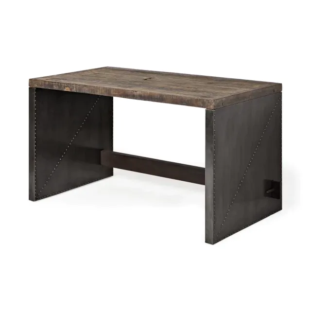 Dark Brown Solid Reclaimed Wood Office Desk With Metal Cladded Frame Dark Brown Solid Reclaimed Wood Office Desk With Metal Cladded Frame