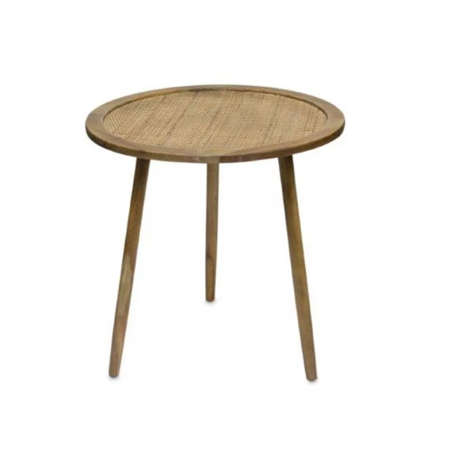 Brown rattan round end tables with outdoor furniture theme including wood stain and flooring