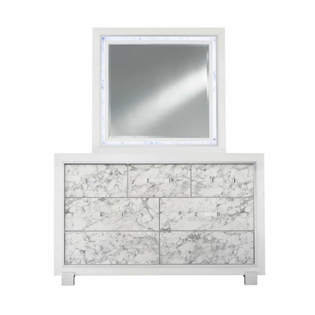 Faux marble detailed front drawer dresser for bedroom decor