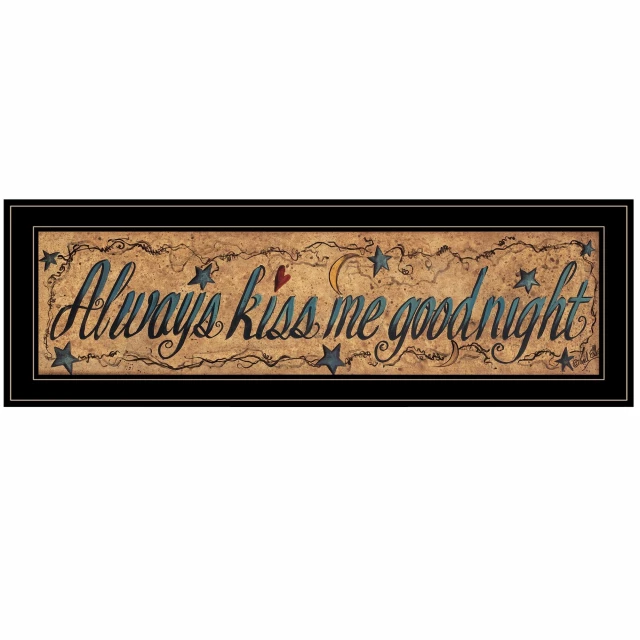 Goodnight black framed print wall art with brown pattern and metal elements