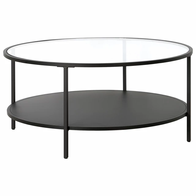 Round glass coffee table with shelf modern furniture design